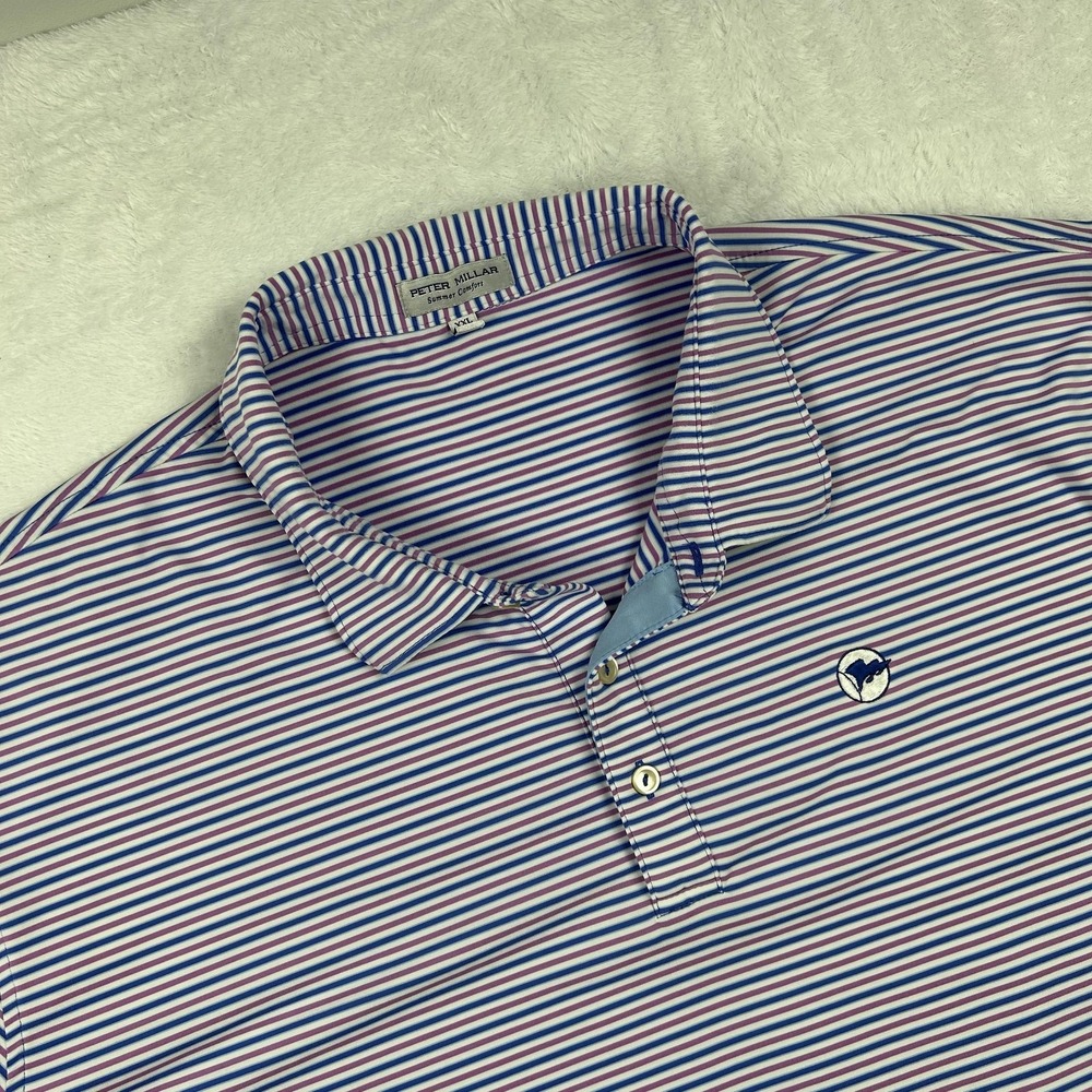 Peter Millar Polo Shirt Mens 2XL White Striped Short Sleeve Summer Comfort